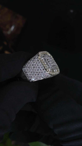 Bague de luxe pour homme en argent, sertie de moissanite et de diamants taille coussin et taille baguette, style halo et entièrement pavée, bijou de déclaration - Product Image 2