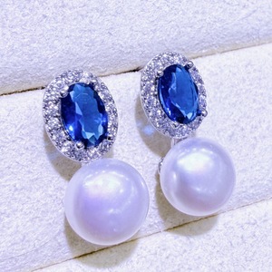 Pendientes Largos de Lujo Ligero, Estilo Retro, con Circonita Azul Real y Perla de Agua Dulce, Sensación Exquisita y de Alta Gama, Origen Zhuji - Product Image 2