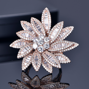 Flower Moissanite <b>Ring</b> Baguette Cluster 925 <b>Silver</b> Luxury <b>Statement</b> <b>Ring</b> - Product Image 3