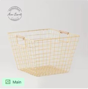 Stylish Metal Storage <b>Basket</b> With Wooden Base Durable Multipurpose Organizer For Kitchen <b>Bathroom</b> And Home Decor - Product Image 5