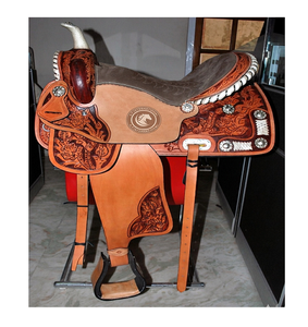 Selle de cheval western en cuir sculpté floral, assise profonde, pour l'équitation à la ferme et sur sentier, équipement de roping, équipement équestre avec sangles d'étrier - Product Image 1