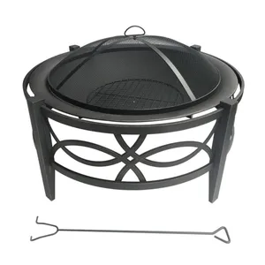 Brasero rond d'extérieur en métal pour bois avec écran anti-étincelles et pioche pour patio et jardin - Product Image 1