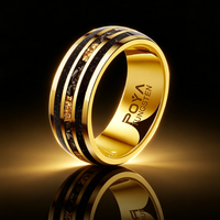 Goldener Wolframcarbid-Ring mit Galaxie-Goldblatt-Meteorit-Einlage, Polierte Kante, Komfortabler Ehering, Verlobungs- und Versprechensschmuck