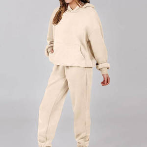 Ensemble survêtement femme 2 pièces en laine sur mesure avec logo, sweat à capuche et pantalon de jogging 100% coton, vêtements de sport - Product Image 5