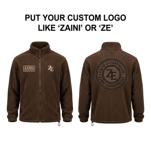 Men Polar Fleece <b>Running</b> <b>Jacket</b> 240 GSM Brushed Full Zip Stand Collar Dark Brown Custom logo Woven Patch Embossed Waterproof - Product Image 1