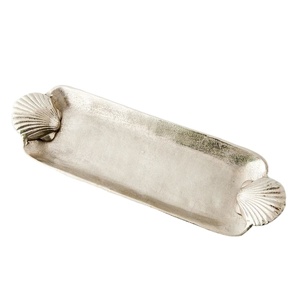 Plateau Rectangulaire en Argent avec Poignées Design Shell Décor Plateau de Service Organisateur Plat Élégant Accent Décor à la Maison Mariage - Product Image 1