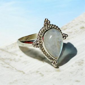 Natural Rainbow Moonstone Ring 925 Sterling Silver Handmade Pear Shape Blue Flash Gemstone Ring for Women Wholesale Jewelry - Product Image 3