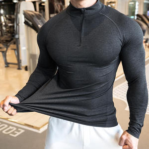 High Quality Long Sleeve Half Zipper Collar <b>Shirt</b> Solid Colors Training Fitness Outdoor Muscle Slim Fit <b>Shirt</b> for Men's - Product Image 2