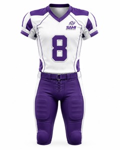 Ensemble d'uniformes de football américain blanc et violet, col en V, manches courtes, 100 % polyester, anti-humidité, ajusté, pour adulte - Product Image 1