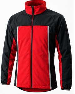 Men's <b>Red</b> Black Color Blocking Windproof Quick Dry Breathable Streetwear Windbreaker <b>Jacket</b> <b>Hooded</b> Zipper Closure - Product Image 2