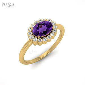Trendy Products 0.72 Carats Amethyst Gemstone Halo <b>Ring</b> in 14k Fine Gold Diamond Partywear <b>Ring</b> from Popular Supplier - Product Image 3