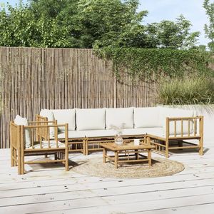 Ensemble de salon de jardin modulaire 7 pièces blanc crème, collection de meubles modulaires en bambou - Product Image 1