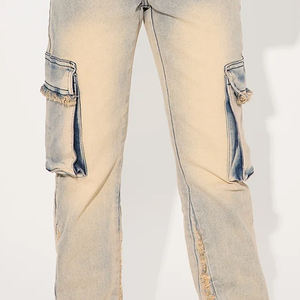 Pantalon en jean avec passants pour ceinture, jean bleu clair délavé, coupe confortable à la taille, design inspiré des tendances, poches latérales fonctionnelles - Product Image 2
