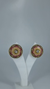 Elegant 925 <b>Silver</b> Gold Plated Geometric Meenakari Zircon Minimalist IGI Certified Round <b>Stud</b> <b>Earrings</b> for Women - Product Image 5