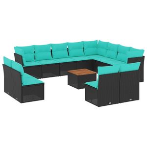 Set Divano da Esterno 13 Pezzi in Polyrattan Nero con Cuscini - Elegante Arredamento da Giardino - Product Image 2