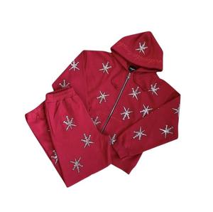 Sudadera con capucha personalizada con bordado de cremallera, parche bordado, logotipo serigrafiado, sudadera con capucha de color diamante mixto, sudadera con capucha con pedrería completa. - Product Image 1