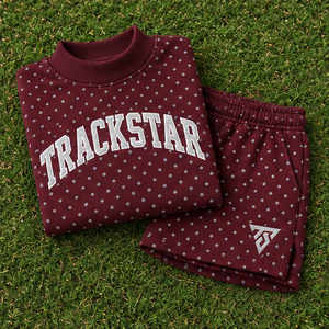 Women's <b>Burgundy</b> Allover Microdot Mock Neck 2-Piece Shorts Set Custom Casual Sportswear - Product Image 6