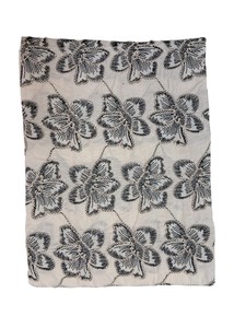 Tissu en coton blanc cassé en gros avec motif floral quadrillé à contour noir et travail de cordon 3D pour vêtements de créateurs et décoration intérieure - Product Image 1