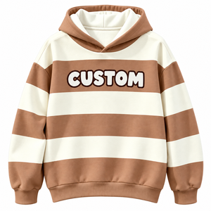 Sudadera con Capucha Unisex a Rayas, Estilo Casual, Color Marrón y Blanco, con Logotipo Frontal, 100% Algodón, Talla Grande, Transpirable - Product Image 1