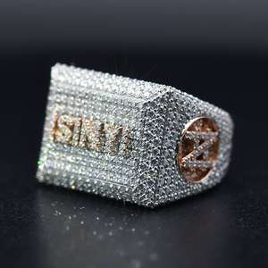Iced Out Moissanite Men's Hip Hop Rhodium Plated 925 Sterling Silver Letter Micro Pave Diamond Style <b>Ring</b> Everyday Wear - Product Image 2