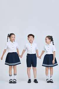 Chemise d'uniforme scolaire unisexe FMF Vietnam 65% polyester 35% coton pour enfants, blanc marine, détection des boutons par aiguille - Product Image 3