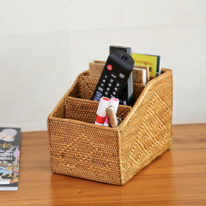 Woven rattan desk organiser office accessories for brochure <b>paper</b> holder magazine <b>file</b> baskets - Product Image 5