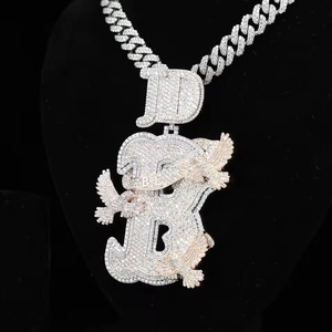 Iced Out Custom <b>Initial</b> Letter <b>Pendant</b> With Eagle 925 <b>Silver</b> Moissanite Hip Hop Men's Jewelry Power ,Strength & Freedom Necklace - Product Image 4