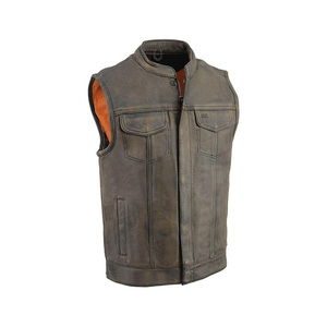 <b>Men's</b> <b>Black</b> Polyester Biker <b>Vest</b> With Zipper Closure O-Neck Sleeveless Design Moto Style Outer Wear Custom <b>Men</b> Leather <b>Vest</b> - Product Image 2