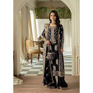 Handmade Embroidery <b>Sequins</b> Work <b>Top</b>-Plazzo with Dupatta Natural Waistline Straight Silhouette - Product Image 1