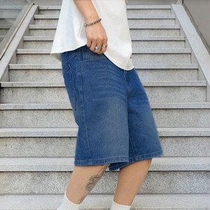 Shorts en jean pour homme, taille mi-haute, coupe droite, délavage clair, décontractés, été, en coton, avec poches, tissu tissé - Product Image 4