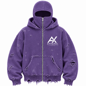 Sweat à capuche balaclava premium à fermeture éclair intégrale, coupe oversize, effet vieilli, en molleton de coton épais, style streetwear - Product Image 5