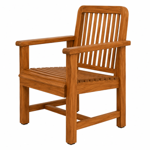 Chaise de jardin moderne en teck massif avec dossier à lattes verticales, accoudoirs larges, pieds sabre, imperméable et écologique - Product Image 3