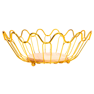 Nouveau Panier à Fruits en Fil Doré avec Base en Bois, Bol à Fruits en Fer Forgé, Décoration Nordique pour la Maison, Centre de Table, Panier de Rangement - Product Image 1