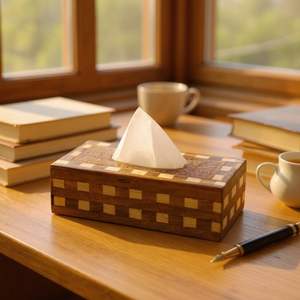 Porte-boîte à mouchoirs en bois fait main avec panneau inférieur coulissant pour un remplissage facile et une présentation élégante sur la table - Product Image 3