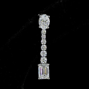 Vintage Oval Emerald and Round Lab Grown Diamond <b>Long</b> Drop <b>Earrings</b> 10K 14K 18K Gold 925 935 <b>Silver</b> Gift & Engagement Jewelry - Product Image 3