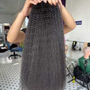 Extensions de cheveux yaki de couleur naturelle non chimiques sans poux cuticule brute alignée sans perte de faisceaux de cheveux raides crépus - Product Image 1