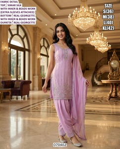 Bandhani Grey Elegance Chanderi Simar Silk Traditional Floor-Length Regular Fit Wedding <b>Kurti</b> - Product Image 3