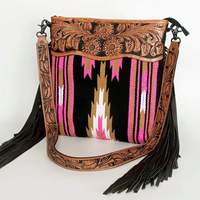 Sac à main unisexe de luxe en cuir véritable, grande capacité, motif Western Candy, style couverture de selle, avec franges et motif tapis ethnique, 2026