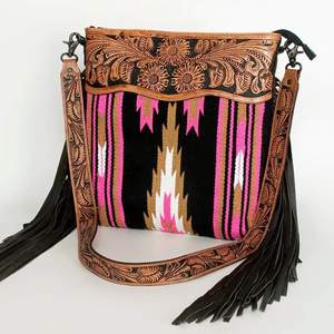 Bolso de Mano de Cuero Genuino de Lujo con Patrón de Caramelo Occidental 2026, Unisex, Gran Capacidad, Estilo Manta de Silla de Montar, con Flecos y Diseño Étnico de Alfombra - Product Image 1
