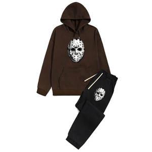 Ensemble de survêtement réversible pour homme, noir, à capuche, en polyester/coton écologique, imprimé masque de hockey, manches longues, décontracté, hiver - Product Image 5