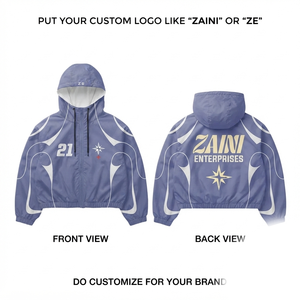 Veste coupe-vent en polyester 120 GSM de qualité supérieure, bleu poussière avec panneau blanc, logo personnalisé, imperméable, hiver, homme, style streetwear - Product Image 1