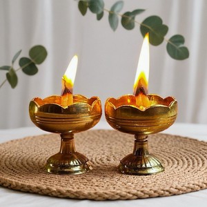 Antique Finish Brass Oil <b>Lamp</b> Set with Ornamental Back Design, Multi Diya Stand for Puja, Temple Decor and Festive Lighting Use - Product Image 1