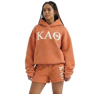 Conjunto de Sudadera con Capucha y Pantalones Cortos para Mujer, Color Naranja, Marca KAO, Felpa Sólida, 100% Algodón, Transpirable, Ecológico, Corte Regular, Dos Piezas, Estilo Casual, Primavera - Product Image 1