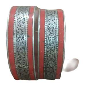 Auspicious Tibetan Buddhist Mantra Carved Silver Plated <b>Copper</b> Alloy Channel Set Turquoise Men's Fashion <b>Bangles</b>-Asthamangal - Product Image 2