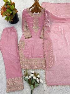 Traje Palazzo de Diseñador con Bordado Indio, Conjunto Tradicional Étnico de 3 Piezas, Seda, para Invierno y Verano, Bodas, Diwali y Todas las Festividades - Product Image 2