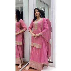 Salwar Kameez Talla XL para Fiesta, Top-Plazzo y Dupatta con Bordado Intenso, Look Elegante - Product Image 2