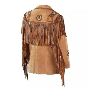 Chaqueta de Invierno para Hombre, de Cuero Gamuza Genuino Marrón Premium, Transpirable, con Flecos, Estilo Vaquero Retro, con Cuello Camisero - Product Image 2