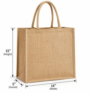 Custom Medium Jute Shopping <b>Tote</b> <b>Bag</b> <b>with</b> <b>Shoulder</b> <b>Strap</b> & Hand Handle for Reusable Gift Grocery Advertising Use - Product Image 2