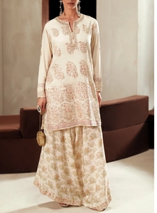 Ensemble de mariage pakistanais pour femmes, shalwar kameez en soie brodée crème avec dupatta vert olive, extensible, toutes saisons - Product Image 3