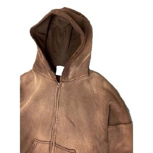 Ensemble survêtement streetwear hiver OEM personnalisé en molleton de coton coupe-vent oversize avec fermeture éclair pour homme, pantalon évasé et sweat à capuche effet délavé - Product Image 4